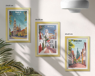 Pakke med billeder og rammer Europæiske byer i farverige illustrationer