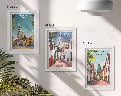 Pakke med billeder og rammer Europæiske byer i farverige illustrationer
