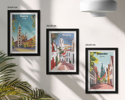 Pakke med billeder og rammer Europæiske byer i farverige illustrationer