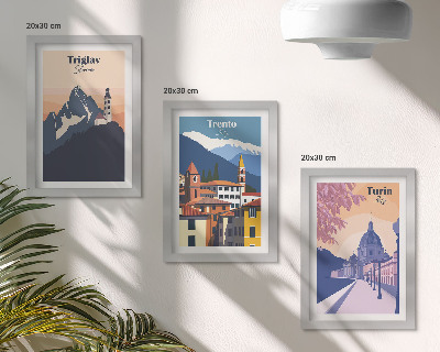 Moderne billedsæt Farverige illustrationer af bjerge og retroarkitektur