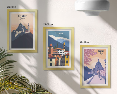 Moderne billedsæt Farverige illustrationer af bjerge og retroarkitektur