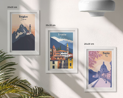 Moderne billedsæt Farverige illustrationer af bjerge og retroarkitektur