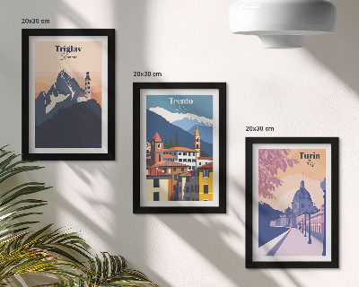Moderne billedsæt Farverige illustrationer af bjerge og retroarkitektur