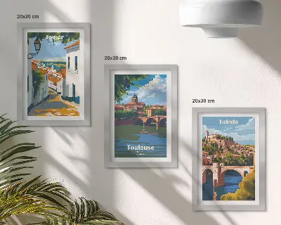 Pakke med billeder og rammer retro grafik af berømte byer