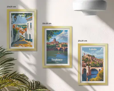 Pakke med billeder og rammer retro grafik af berømte byer