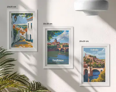 Pakke med billeder og rammer retro grafik af berømte byer