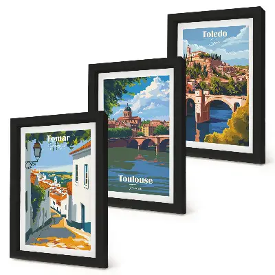 Pakke med billeder og rammer retro grafik af berømte byer
