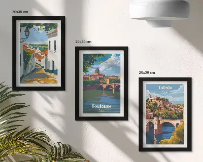 Pakke med billeder og rammer retro grafik af berømte byer