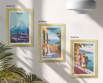 Pakke med billeder og rammer Farverige, illustrative bylandskaber i retrostil