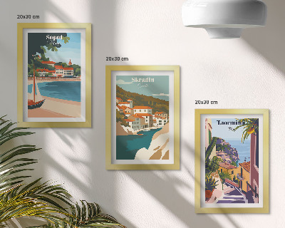 Moderne billedsæt Stilfulde illustrationer med udsigt over havet og byen