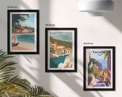 Moderne billedsæt Stilfulde illustrationer med udsigt over havet og byen