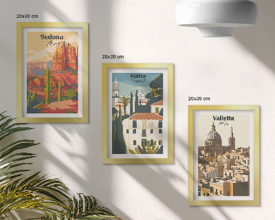 Pakke med billeder og rammer Retro bybilleder af Sedona, Sintra og Valletta