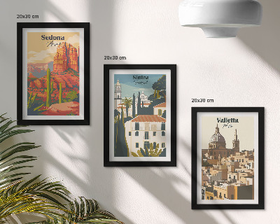 Pakke med billeder og rammer Retro bybilleder af Sedona, Sintra og Valletta