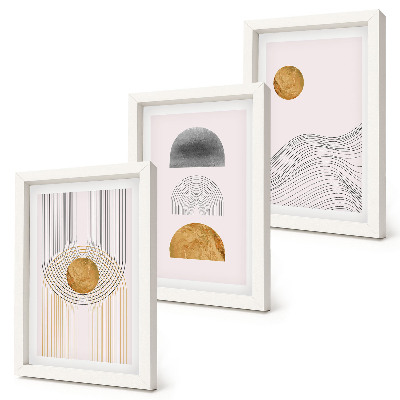 Pakke med billeder og rammer Abstrakte former og linjer i beige og grå nuancer