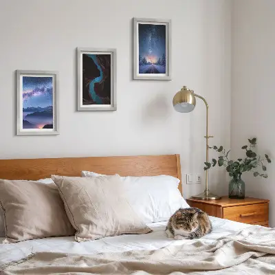 Billedvæg nattehimmel med bjergkløft og vinterlandskab