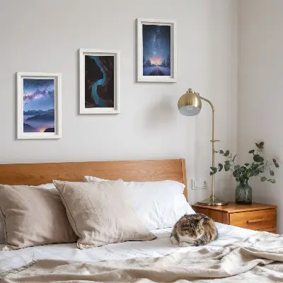 Billedvæg nattehimmel med bjergkløft og vinterlandskab
