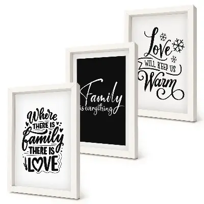 Pakke med billeder og rammer med motiver af familie, kærlighed, varme, hjem og inspirerende citater
