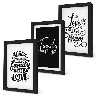 Pakke med billeder og rammer med motiver af familie, kærlighed, varme, hjem og inspirerende citater