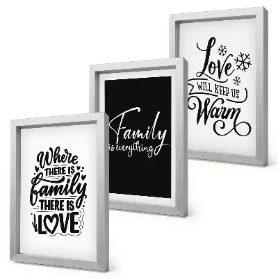 Pakke med billeder og rammer med motiver af familie, kærlighed, varme, hjem og inspirerende citater