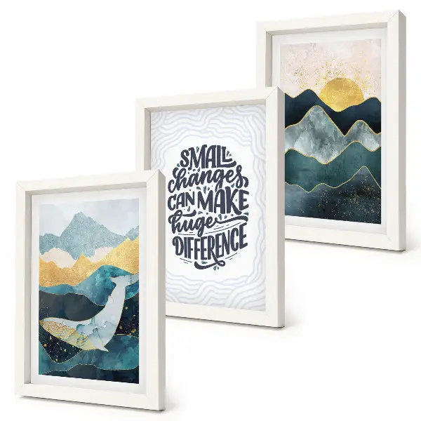 Billedvæg abstrakte bjerglandskaber med inspirerende tekst