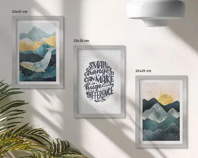 Billedvæg abstrakte bjerglandskaber med inspirerende tekst