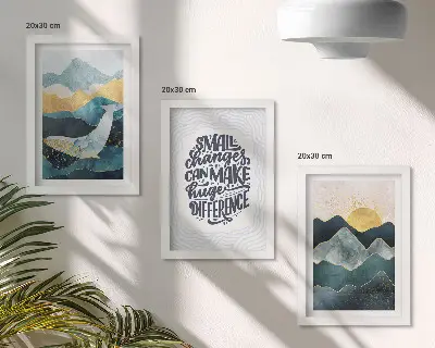 Billedvæg abstrakte bjerglandskaber med inspirerende tekst