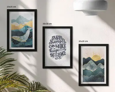 Billedvæg abstrakte bjerglandskaber med inspirerende tekst