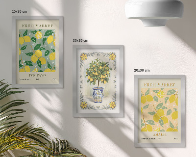 Pakke med billeder og rammer Italienske plakater med citrustræer og frugter