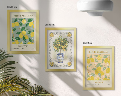 Pakke med billeder og rammer Italienske plakater med citrustræer og frugter