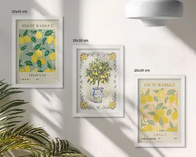 Italienske plakater med citrustræer og frugter pakke med billeder og rammer