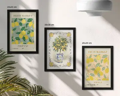 Italienske plakater med citrustræer og frugter pakke med billeder og rammer