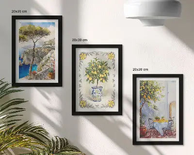 Billedvæg med motiv af havudsigt med citrontræer