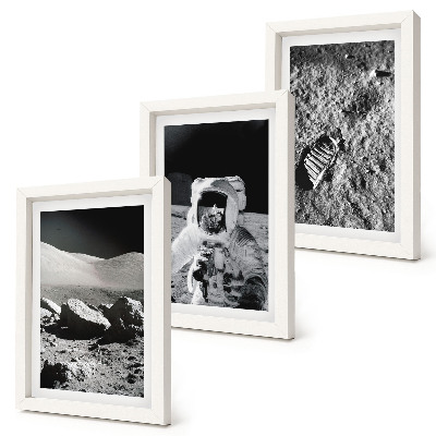 Moderne billedsæt Månebilleder med astronaut og fodspor
