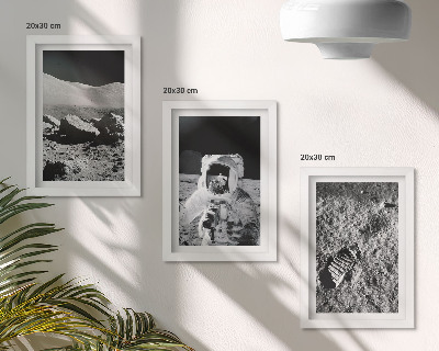 Moderne billedsæt Månebilleder med astronaut og fodspor