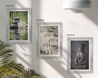 Pakke med billeder og rammer Afslappende udsigt over Buddha, sten på stranden og bambus