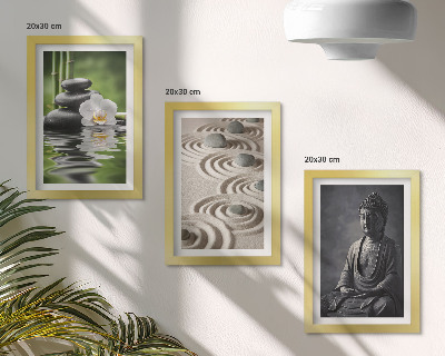 Pakke med billeder og rammer Afslappende udsigt over Buddha, sten på stranden og bambus