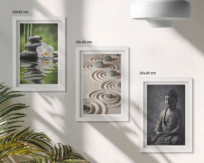Pakke med billeder og rammer Afslappende udsigt over Buddha, sten på stranden og bambus