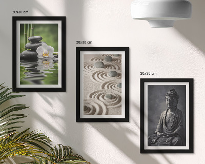 Pakke med billeder og rammer Afslappende udsigt over Buddha, sten på stranden og bambus