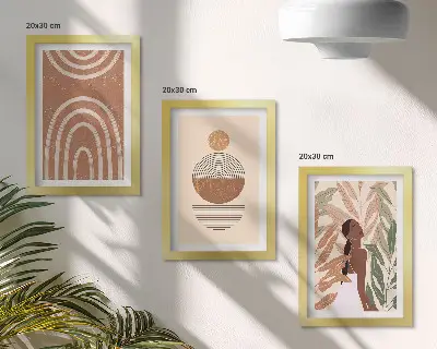 Billedvæg med stilfulde mønstre af plantemotiver og geometriske former