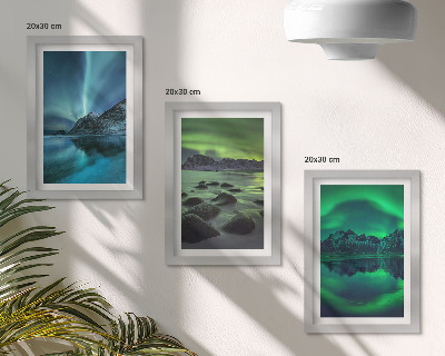 Moderne billedsæt Vinterlandskab med nordlys og bjerge
