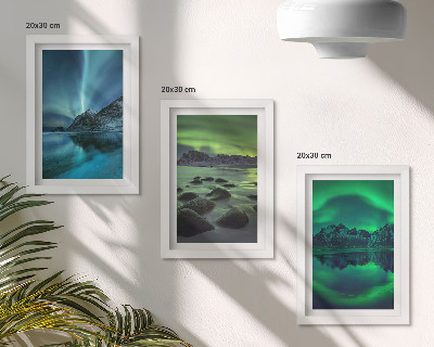 Moderne billedsæt Vinterlandskab med nordlys og bjerge