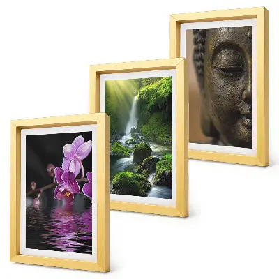 Billedrammer med motiv blomster i vandfald med grønne klipper og Buddha