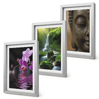 Billedrammer med motiv blomster i vandfald med grønne klipper og Buddha
