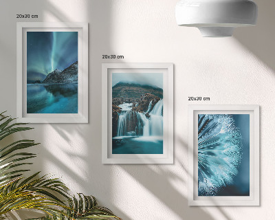 Moderne billedsæt Vinterlandskaber med vandfald og nordlys