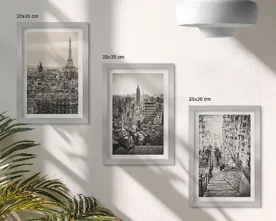 Billedvæg med udsigt over byerne Paris og New York samt charmerende trapper