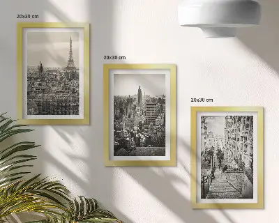 Billedvæg med udsigt over byerne Paris og New York samt charmerende trapper