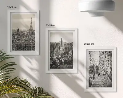 Billedvæg med udsigt over byerne Paris og New York samt charmerende trapper
