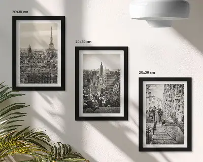 Billedvæg med udsigt over byerne Paris og New York samt charmerende trapper