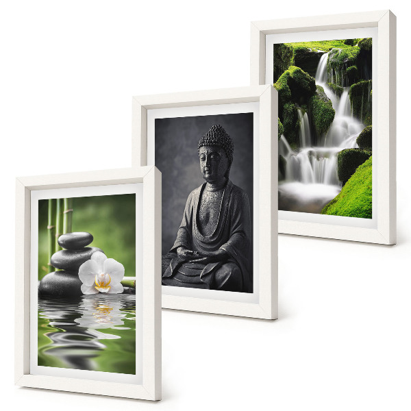 Pakke med billeder og rammer Afslappende ZEN-malerier med vand, sten og Buddha