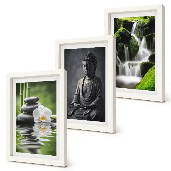 Billeder med ramme afslappende ZEN-motiver med vand, sten og Buddha